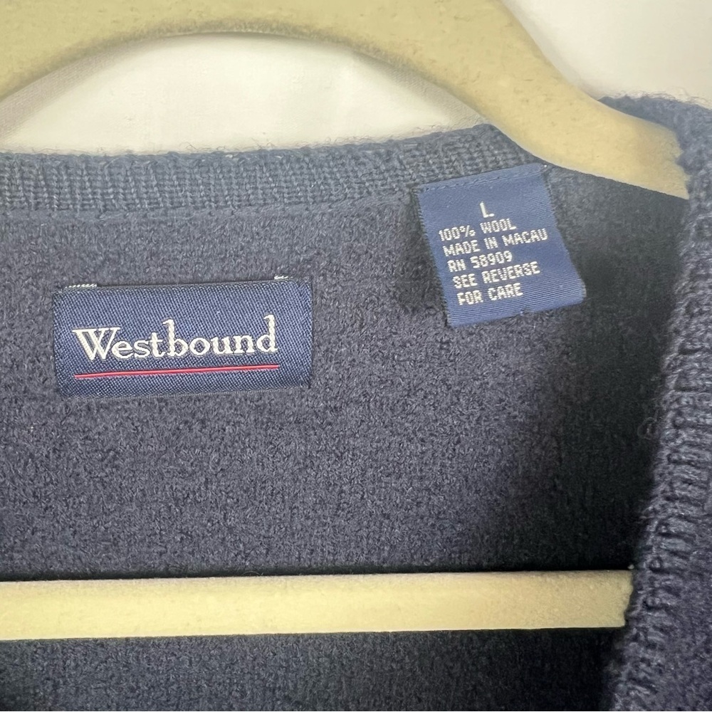 Westbound Navy Blue 100% Wool Cardigan with Gold Buttons - Picture 2 of 7